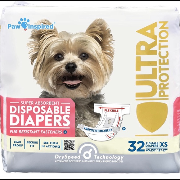 Paw Inspired Disposable Female Dog Diapers, Size Extra Small. - Picture 1 of 5